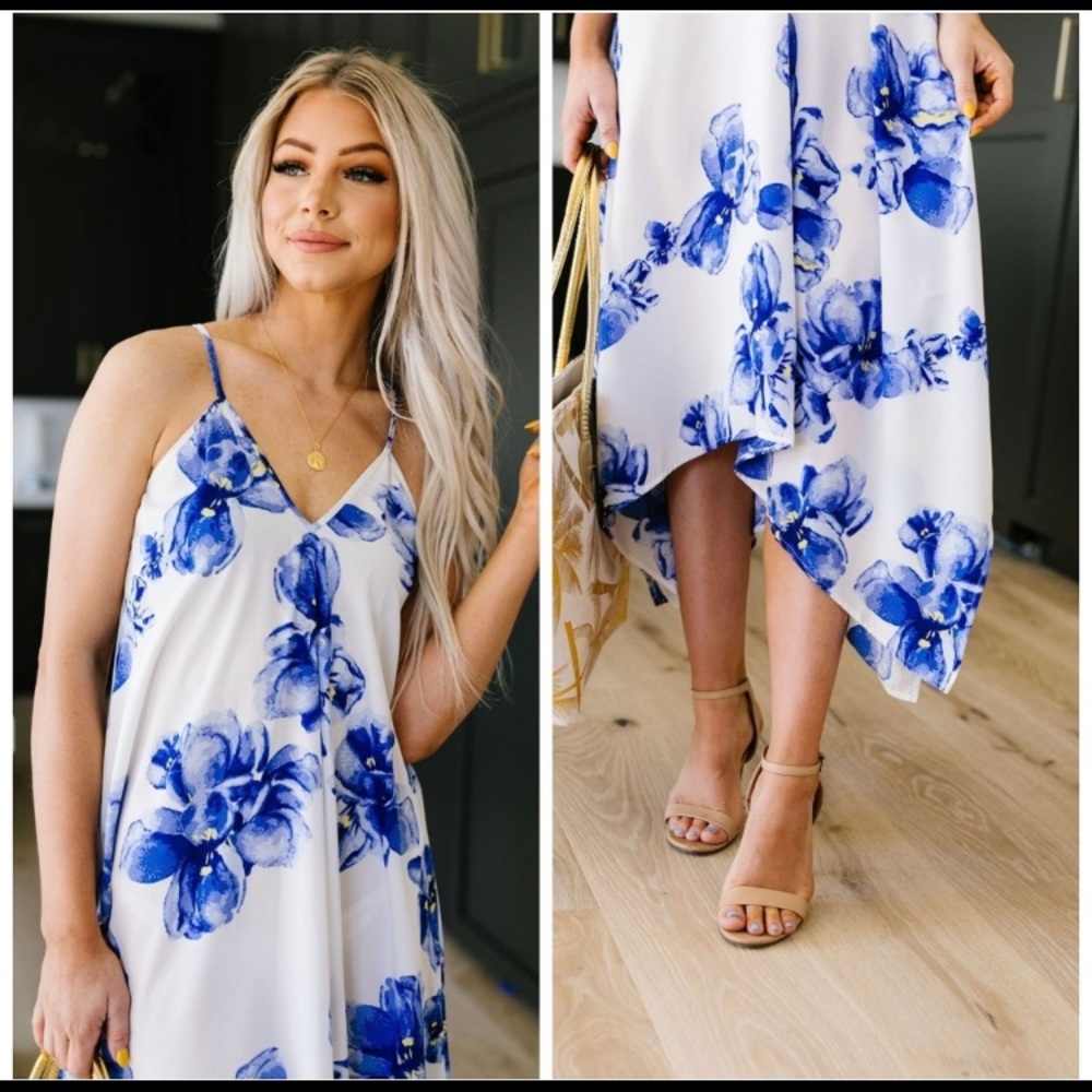 Sleeveless Floral Handkerchief Hem Dress - Picture 5 of 10